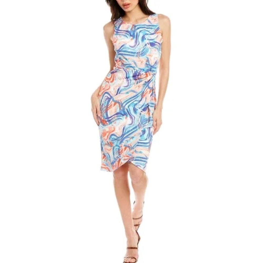 NWOT TAHARI ASL Womens Scuba Crepe Midi Dress Side Knot Sheath - Size 6